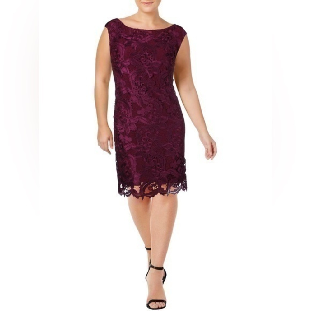 💋LAUREN RALPH LAUREN NEW Women's fuchsia Purple Lace Sleeveless Sheath Dress 12
